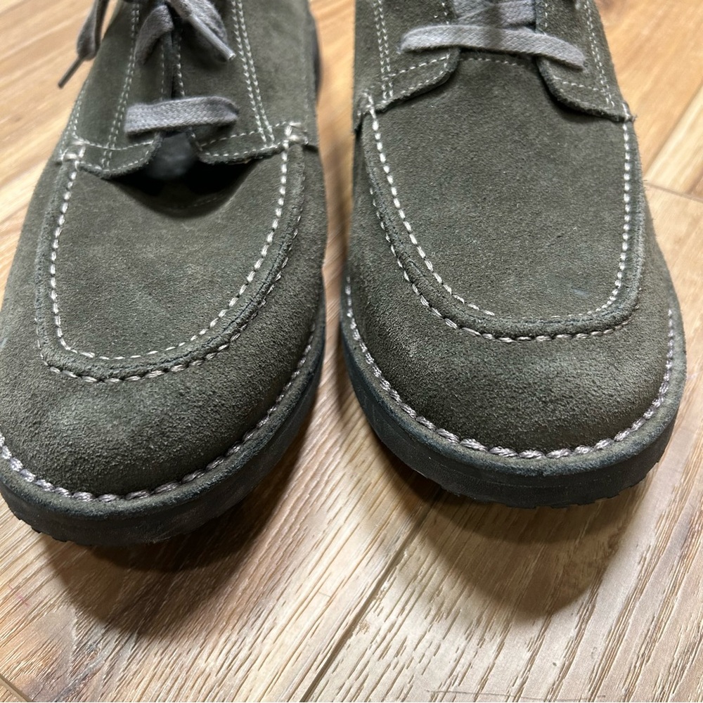 LL bean mens suede Oxford lace up toe top shoes size 12W Ee moc toe green gray - Picture 2 of 11